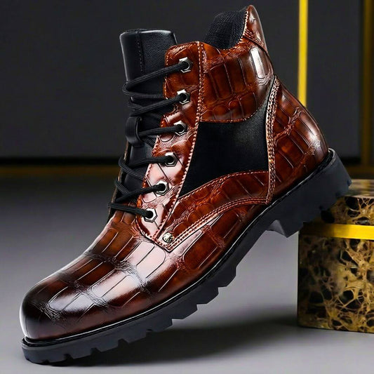 Luxury Stamped Leather Ankle Boots - VibreMode