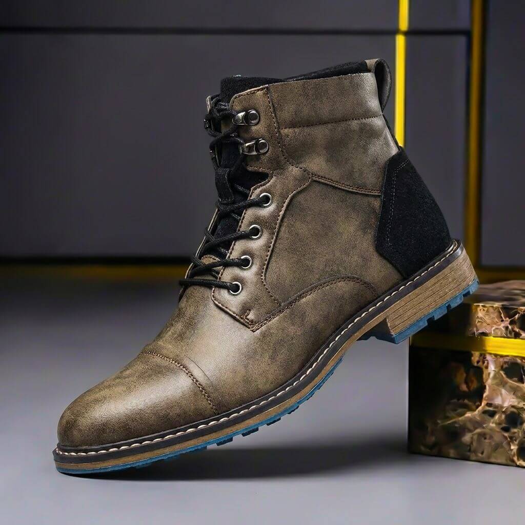 Brown Black Leather Ankle Boots