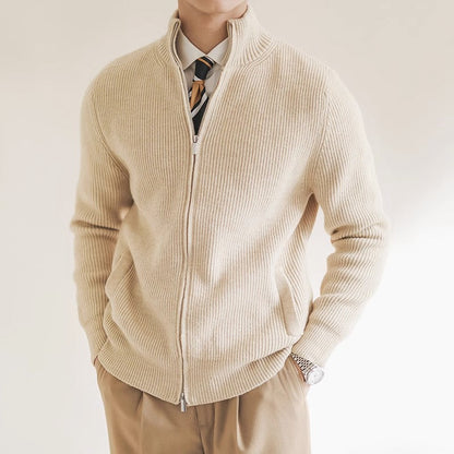 Men's Ribbed Knit Cardigan Zip-Up - VibreMode