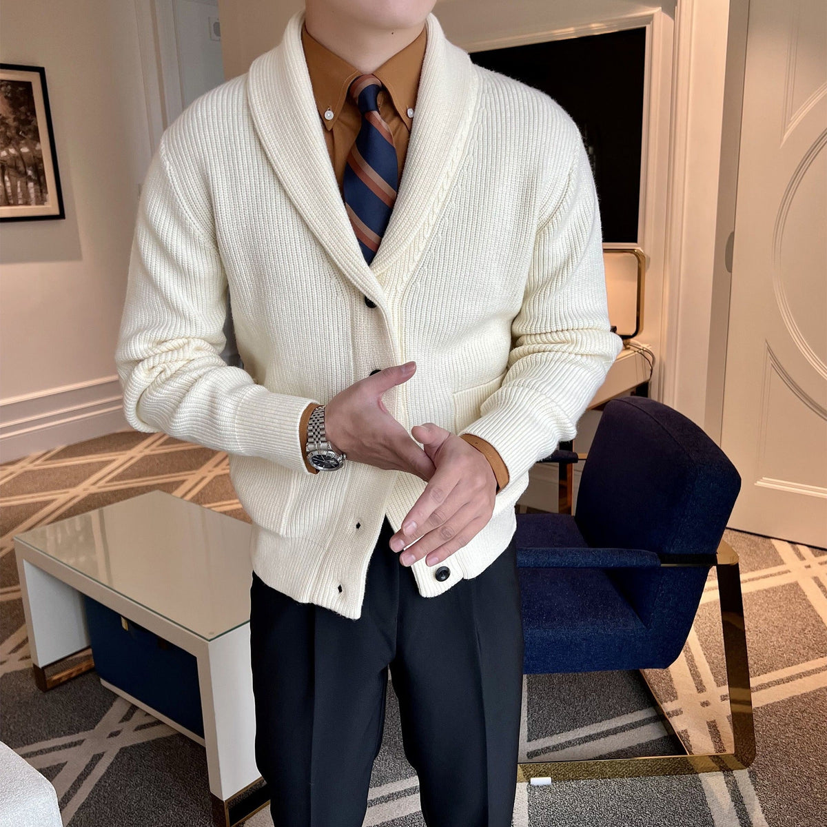 Men's Shawl Collar Cardigan Sweater - VibreMode