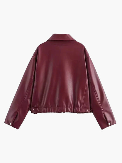 Women's Faux Leather Jacket Burgundy