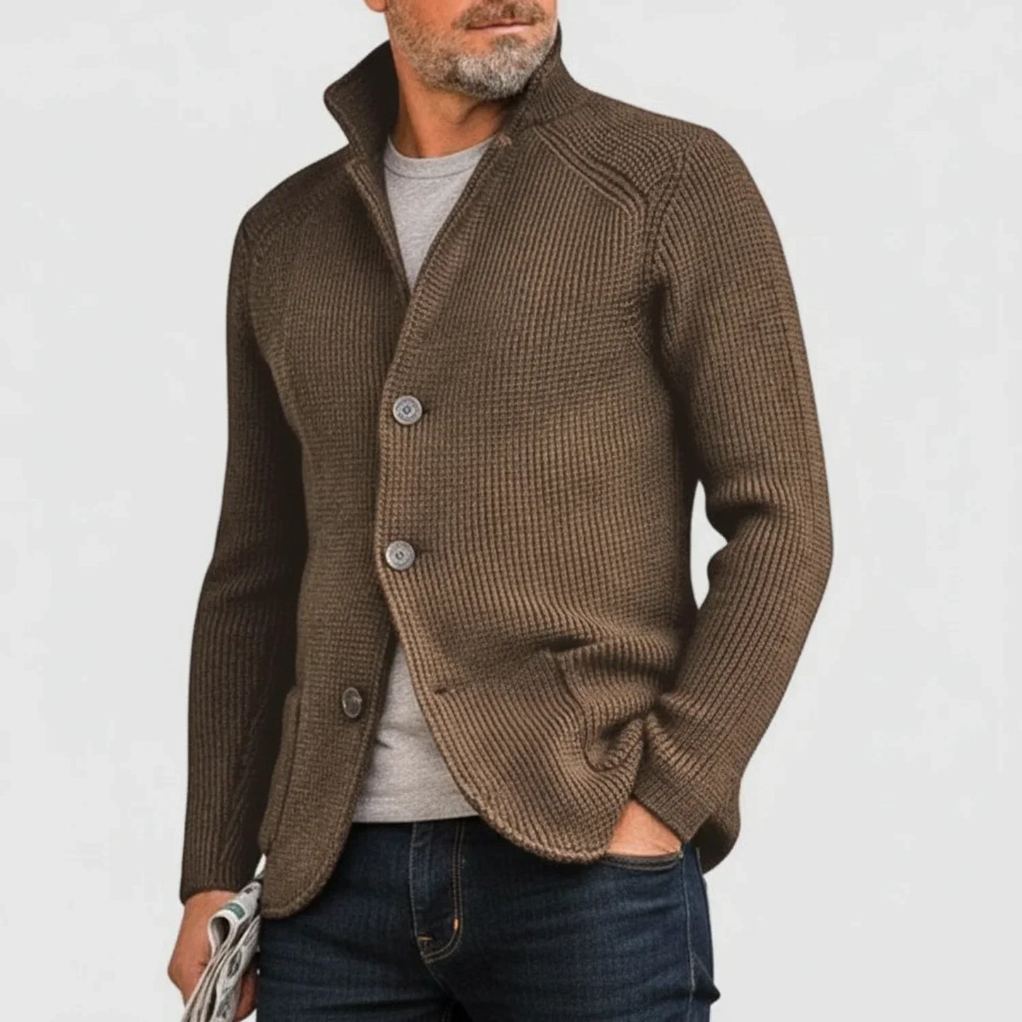 Men's Ribbed Cardigan Sweater Button Front - VibreMode