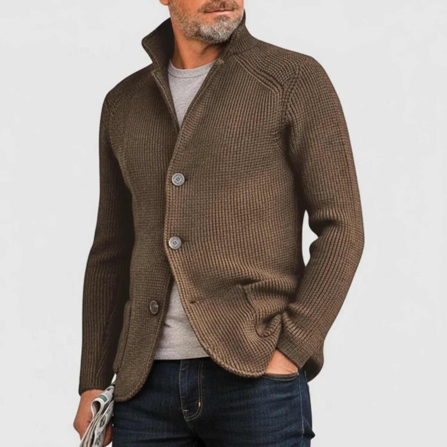 Men's Ribbed Cardigan Sweater Button Front - VibreMode