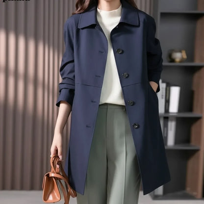 Women's Long Trench Coat Button Front - VibreMode