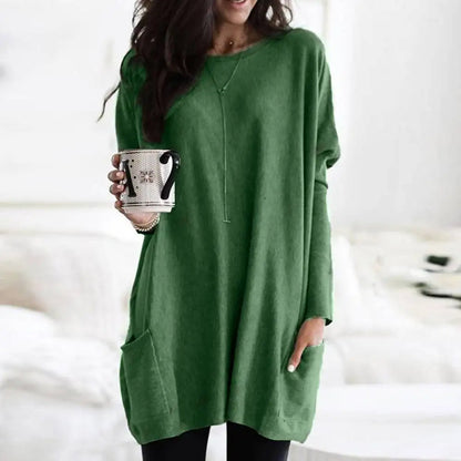 Women's Soft Cotton Blend Crew Neck Sweater Long Sleeve With Pockets