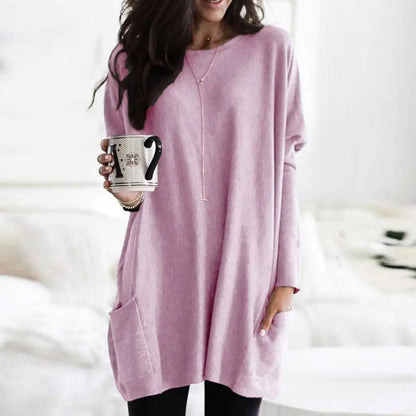 Women's Soft Cotton Blend Crew Neck Sweater Long Sleeve With Pockets