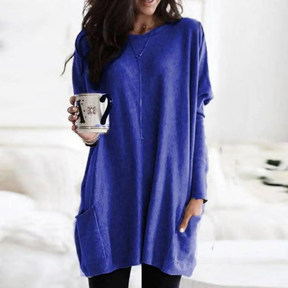 Women's Soft Cotton Blend Crew Neck Sweater Long Sleeve With Pockets