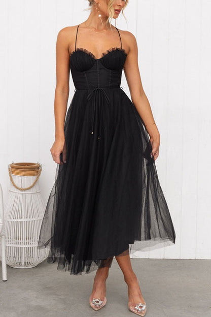 Women's Corset Midi Dress Tulle Skirt