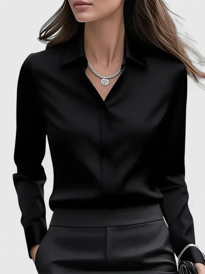 Classy Ladies Button Front Blouse with Hidden Buttons
