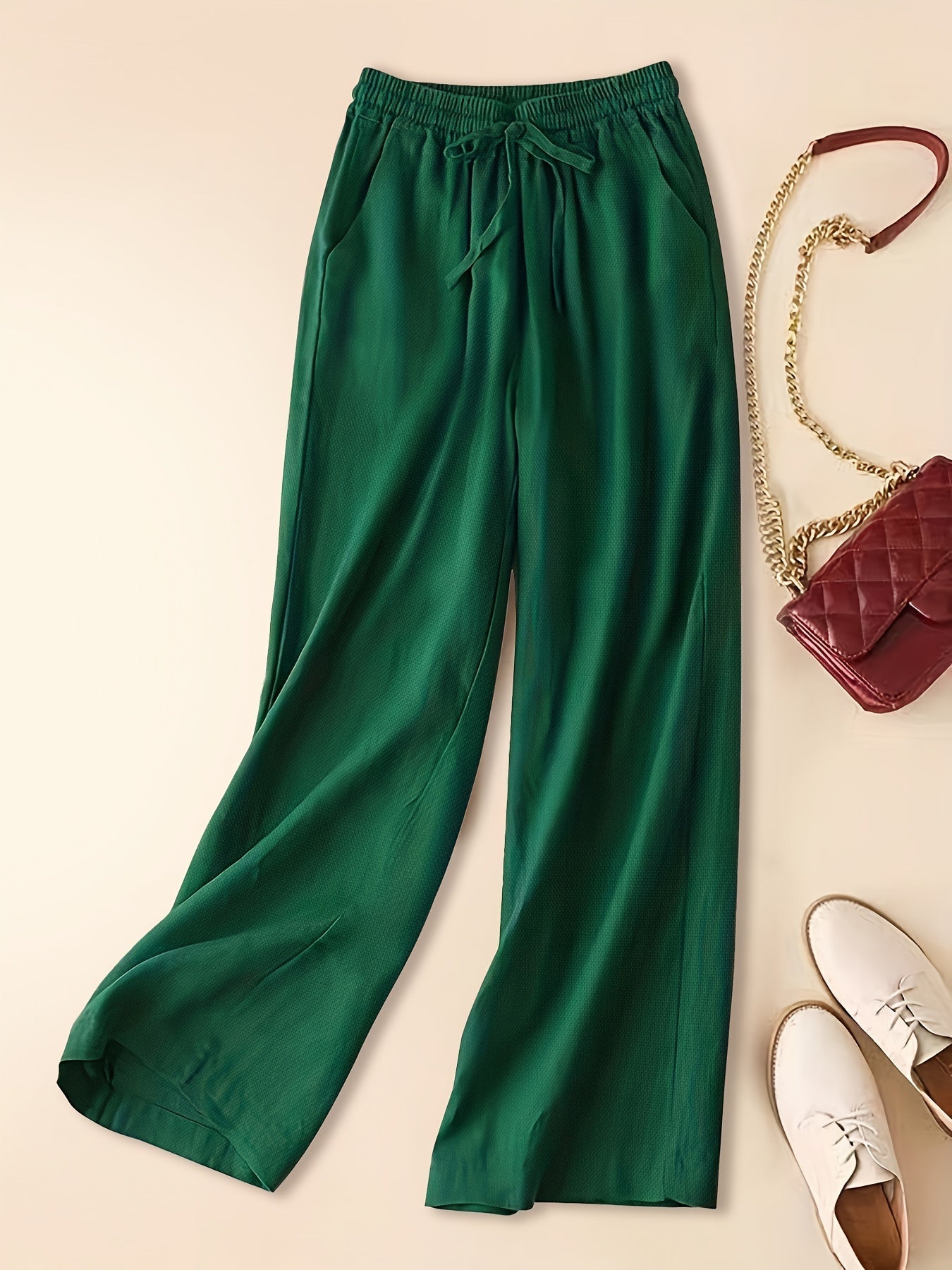Women's Linen Blend Wide Leg Trousers Lightweight