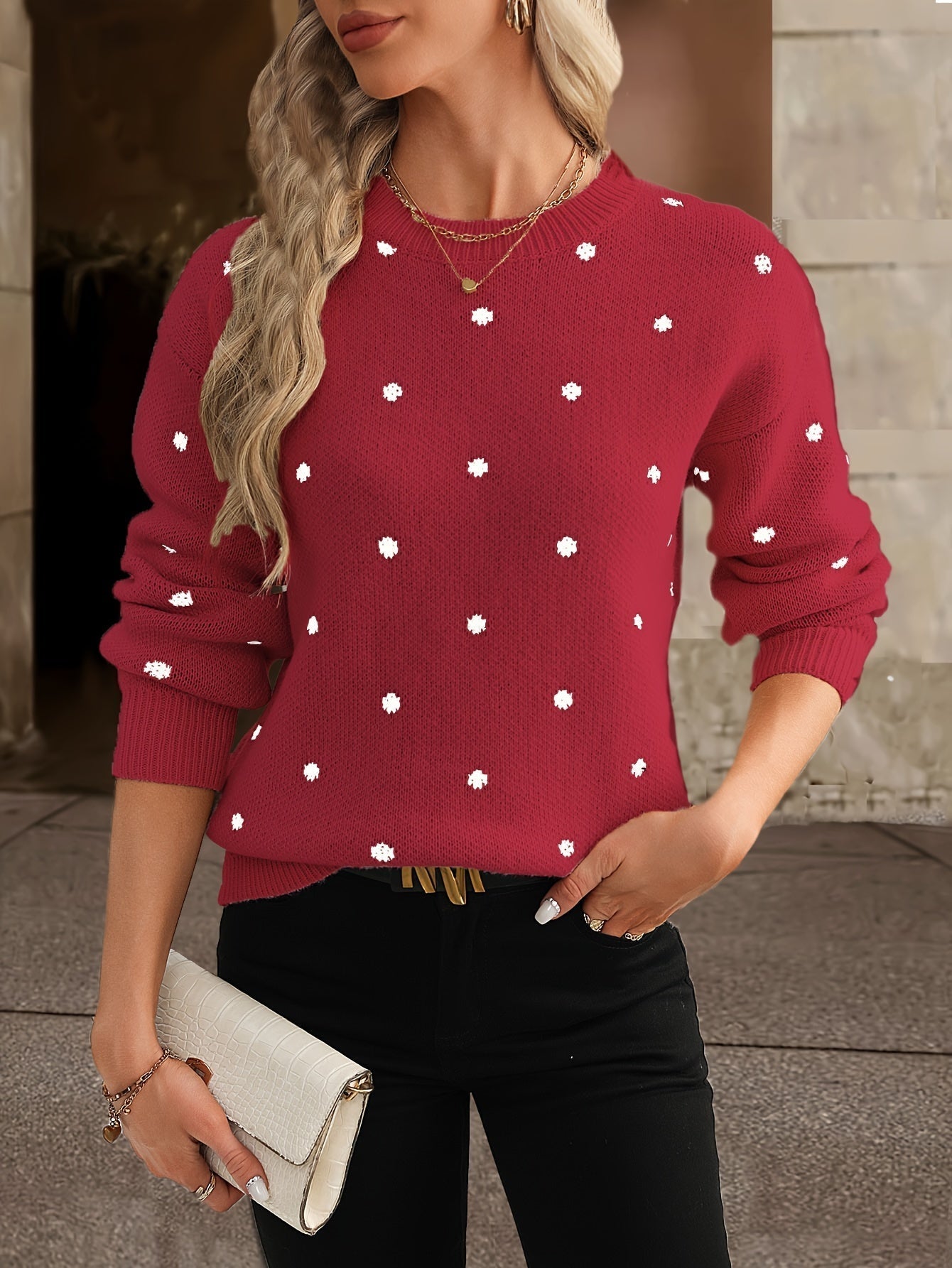 Women's Polka Dot Sweater Casual Knit