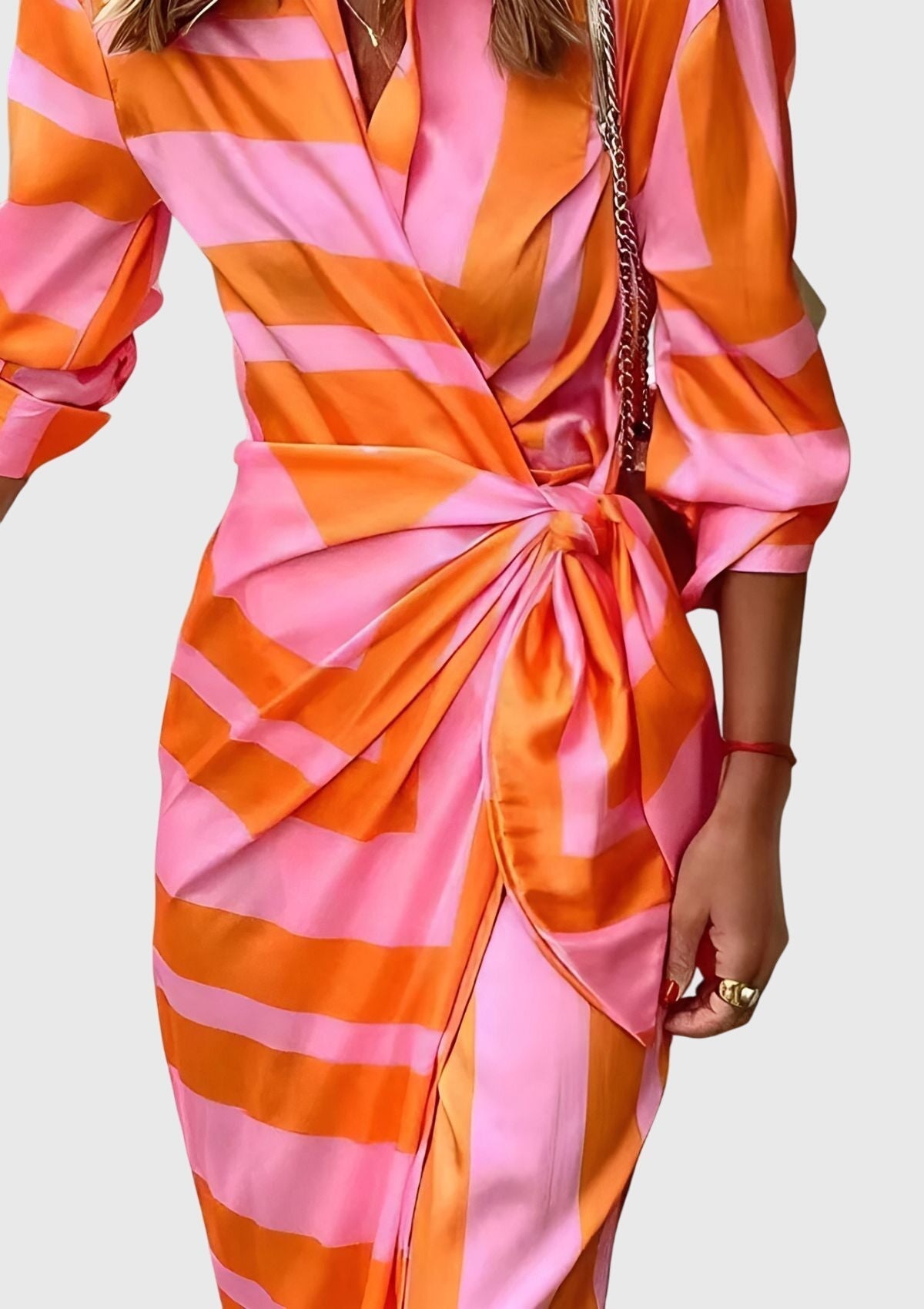 Casual Striped Midi Wrap Dress for Women