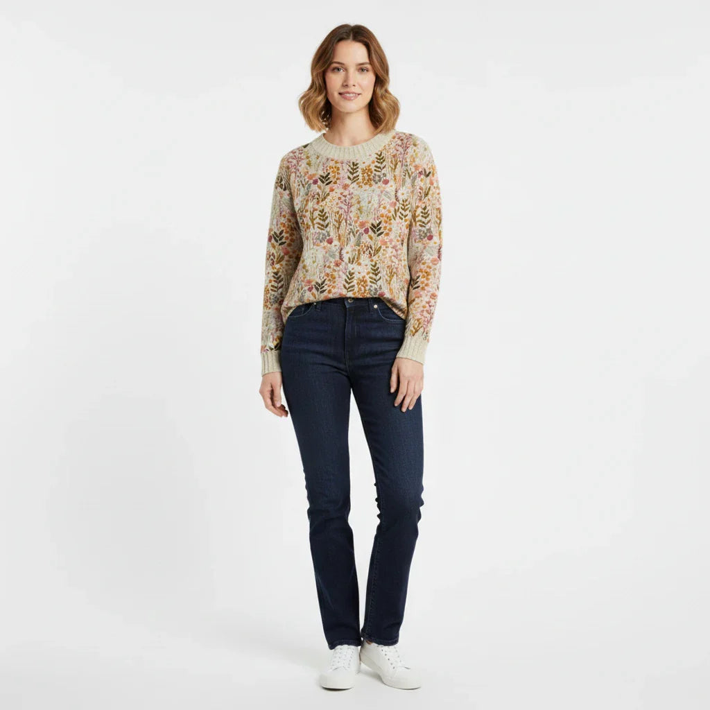 Women Floral Crew Neck Sweater