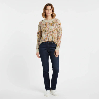 Women Floral Crew Neck Sweater