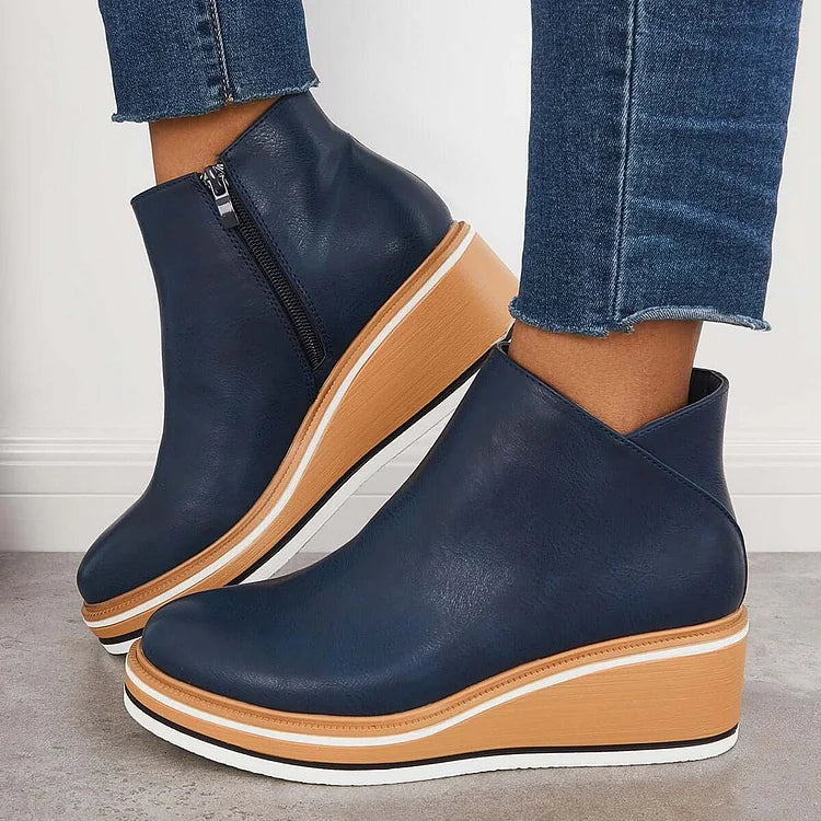 Women's Side Zip Wedge Boots - VibreMode