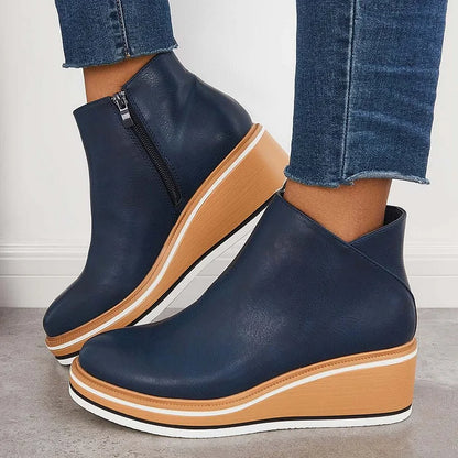 Women's Side Zip Wedge Boots - VibreMode