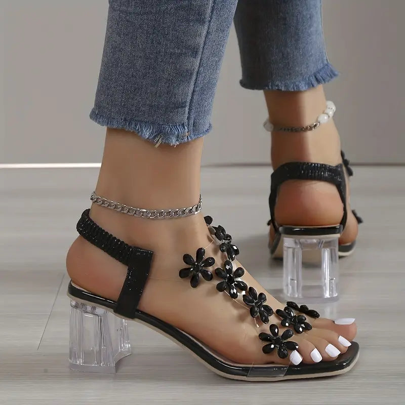 Elegant Women's Glitter Block Heel Sandals
