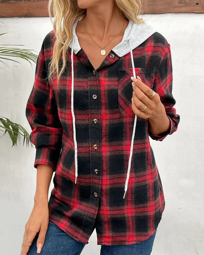 Women's Hooded Plaid Jacket Waterproof Fall Winter