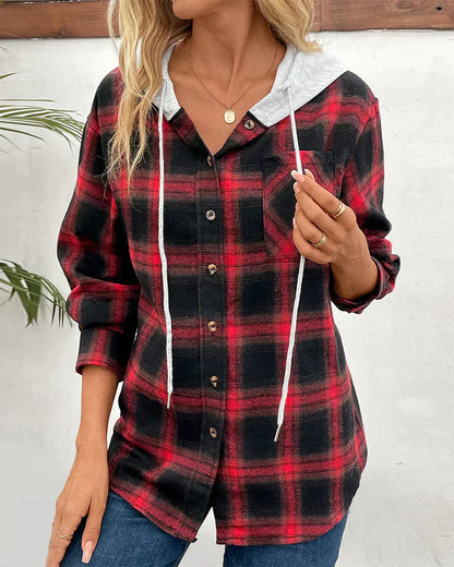 Women's Hooded Plaid Jacket Waterproof Fall Winter
