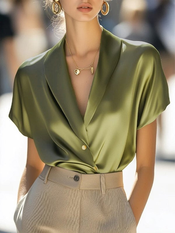 Women's V-Neck Satin Blouse