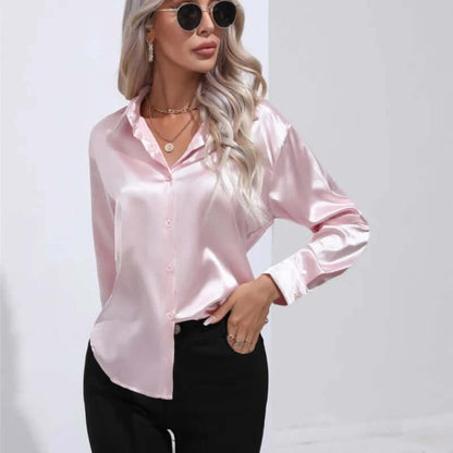 Women's Satin Long Sleeve Blouse Loose Fit