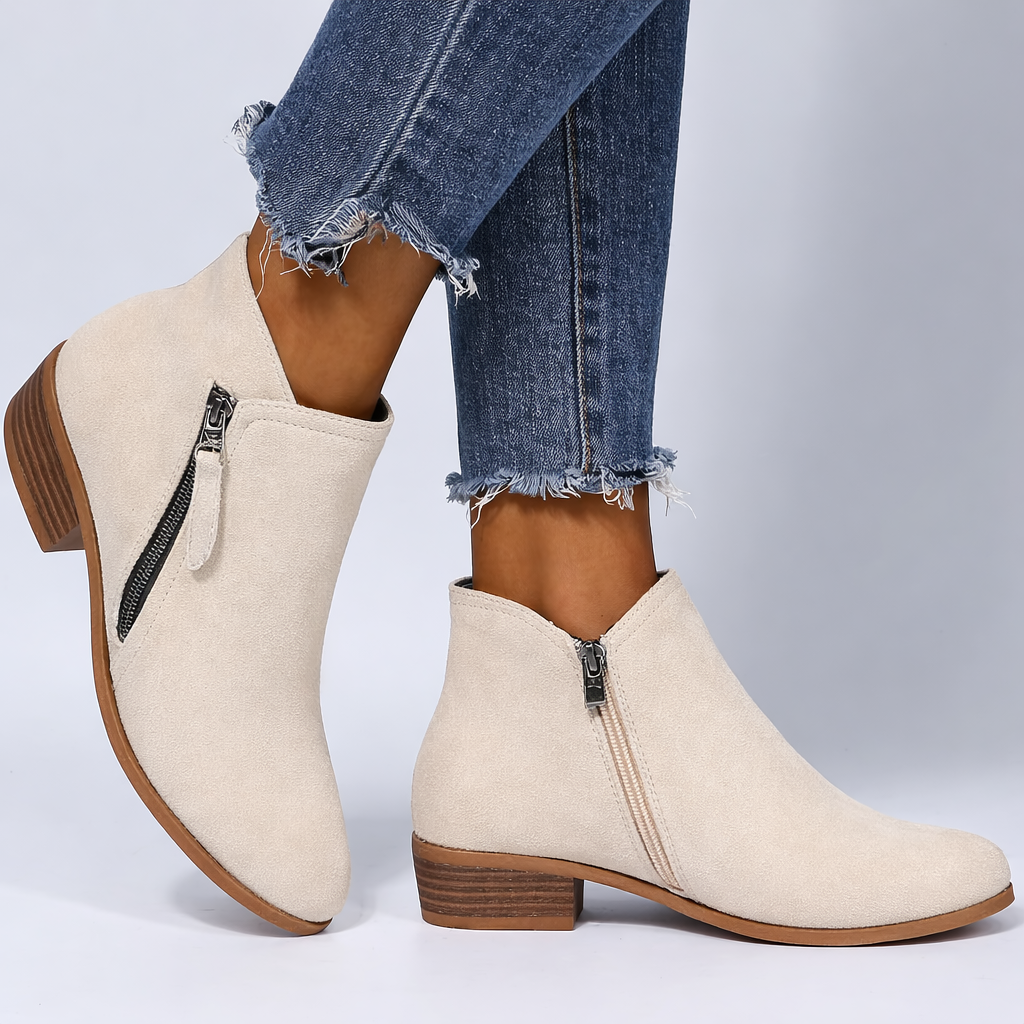 Ladies Low Heel Ankle Boots with Side Zip