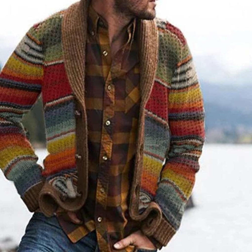 Men's Striped Cardigan Relaxed Fit Knit - VibreMode