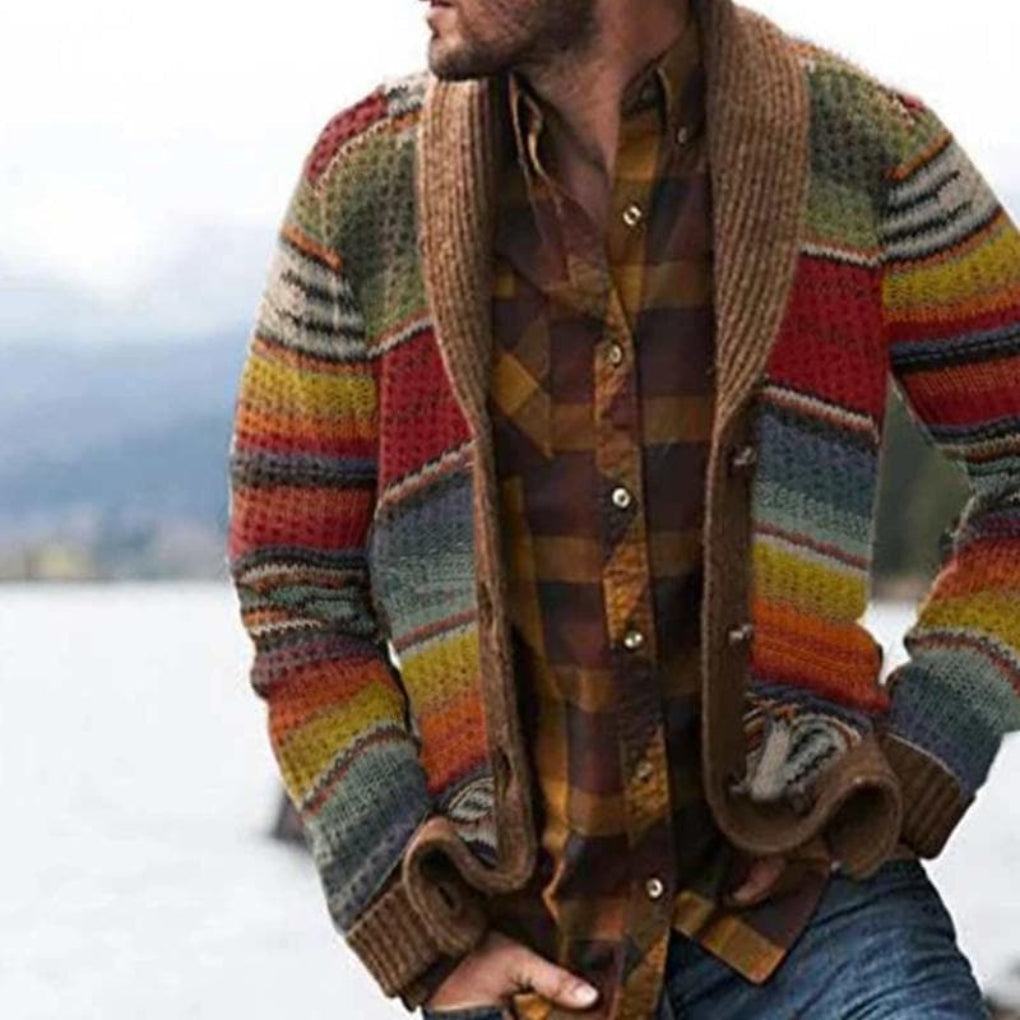 Men's Striped Cardigan Relaxed Fit Knit