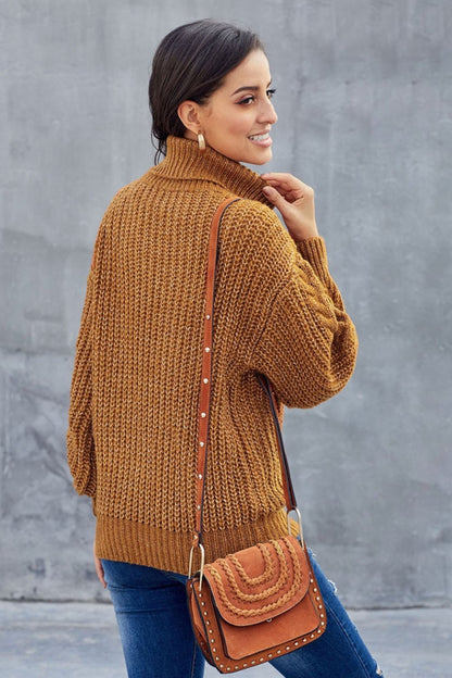 Women's Turtleneck Sweater Chunky Braided Pattern