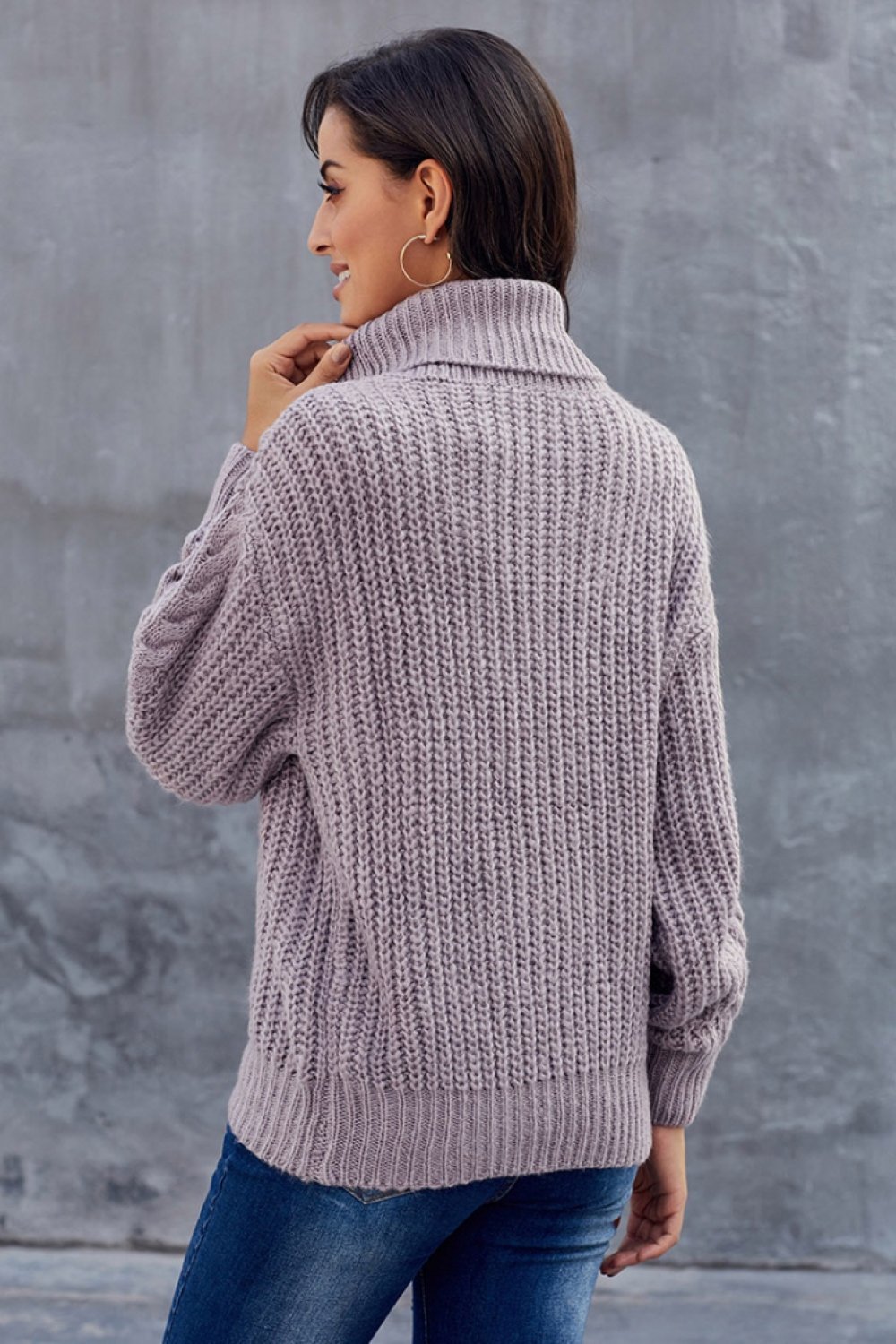 Women's Turtleneck Sweater Chunky Braided Pattern