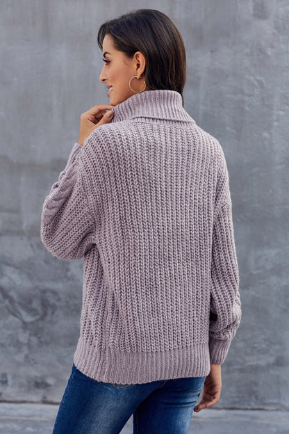 Women's Turtleneck Sweater Chunky Braided Pattern