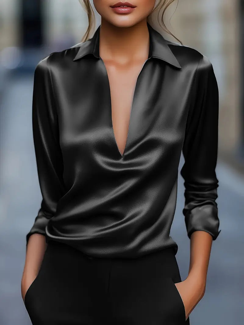Women's Long Sleeve Blouse Draped Neck