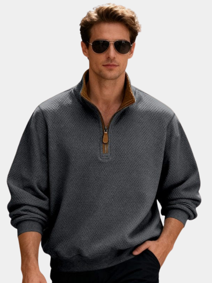 Men's Textured Quarter-Zip Pullover Sweater - VibreMode