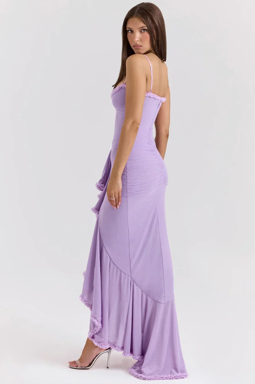 Women's Fitted Midi Dress Ruffled Details