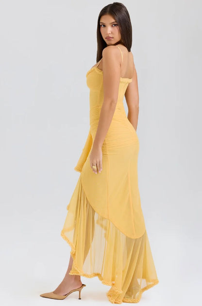 Women's Fitted Midi Dress Ruffled Details