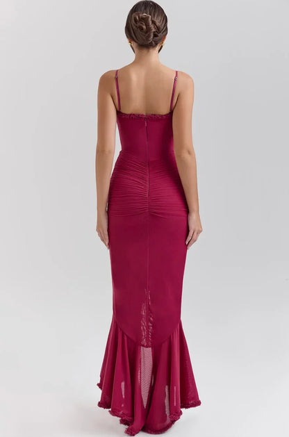 Women's Fitted Midi Dress Ruffled Details