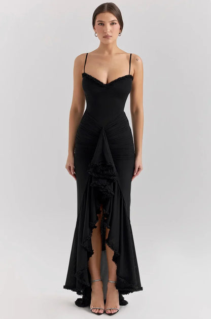 Women's Fitted Midi Dress Ruffled Details