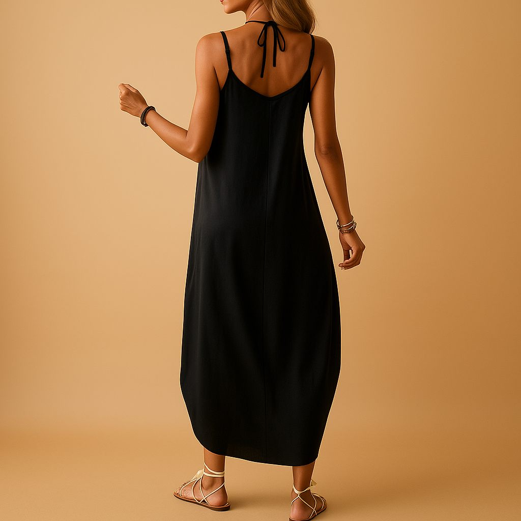 Women’s cami V-neck dress with lightweight fit and elegant silhouette, perfect for summer days, casual wear, and evening outings.