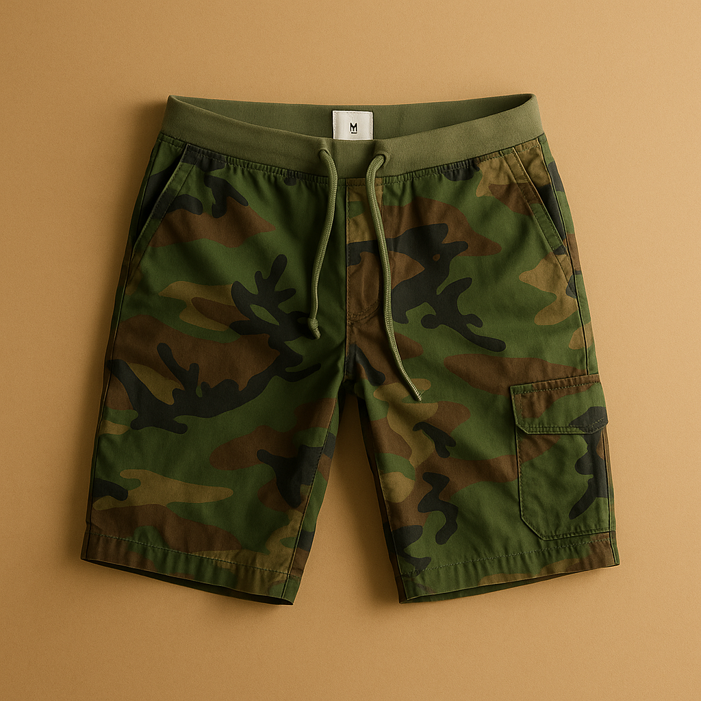 Men’s camouflage shorts with breathable design, perfect for outdoor adventures, walking, and casual summer wear.