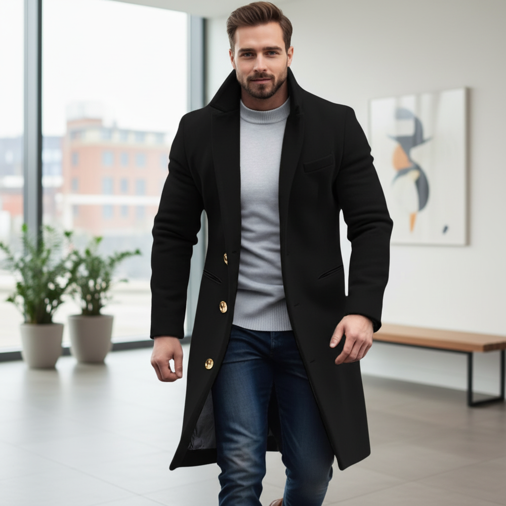 Men's Stylish Fitted Overcoat - VibreMode