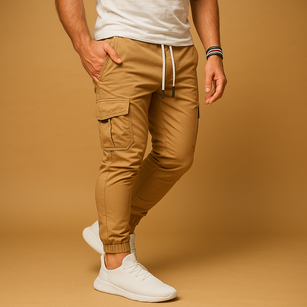 Men’s cargo pants with multiple utility pockets, designed for outdoor activities, city wear, and everyday comfort.