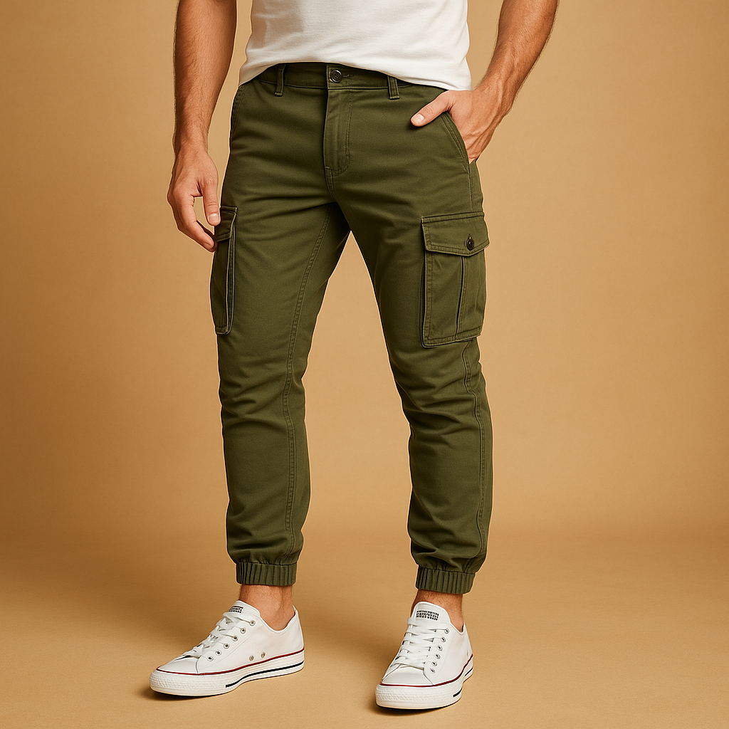 Men’s cargo pants with multiple utility pockets, designed for outdoor activities, city wear, and everyday comfort.