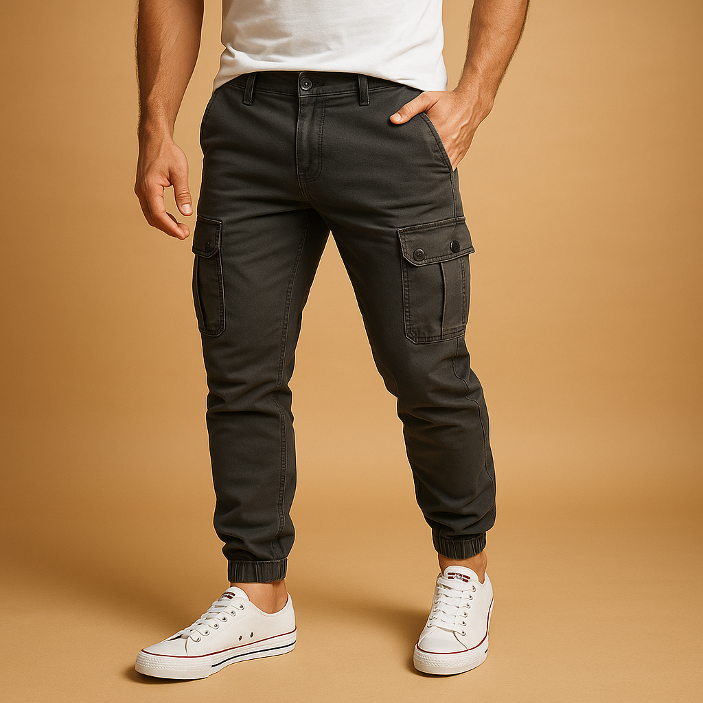 Men’s cargo pants with multiple utility pockets, designed for outdoor activities, city wear, and everyday comfort.