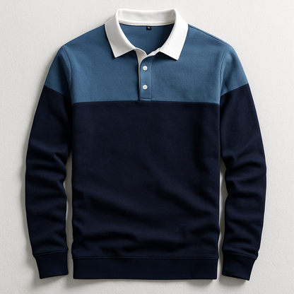 Men's Long Sleeve Polo Shirt Button-Down Cotton - VibreMode