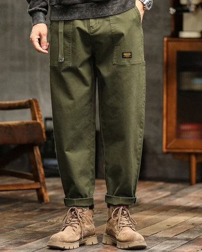 Men's Long Cargo Pants Cotton Belt Loops Khaki