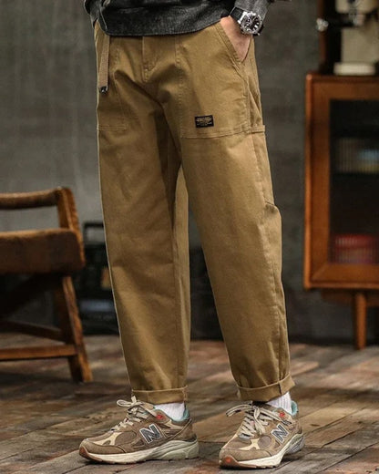Men's Long Cargo Pants Cotton Belt Loops Khaki