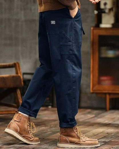 Men's Long Cargo Pants Cotton Belt Loops Khaki