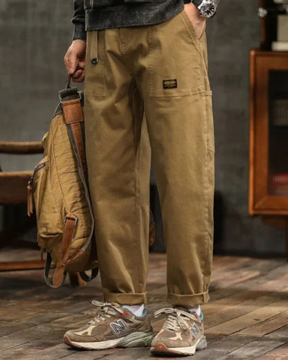 Men's Long Cargo Pants Cotton Belt Loops Khaki