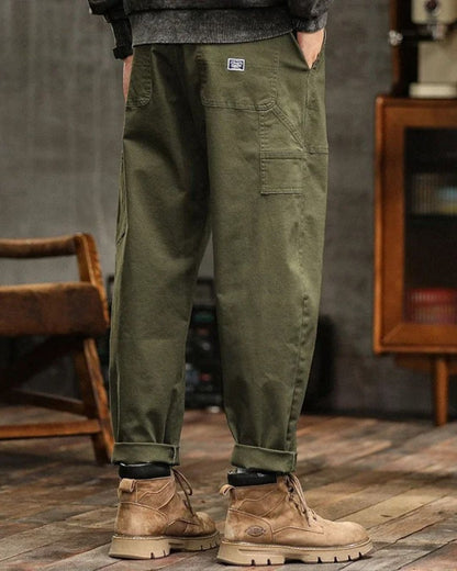 Men's Long Cargo Pants Cotton Belt Loops Khaki