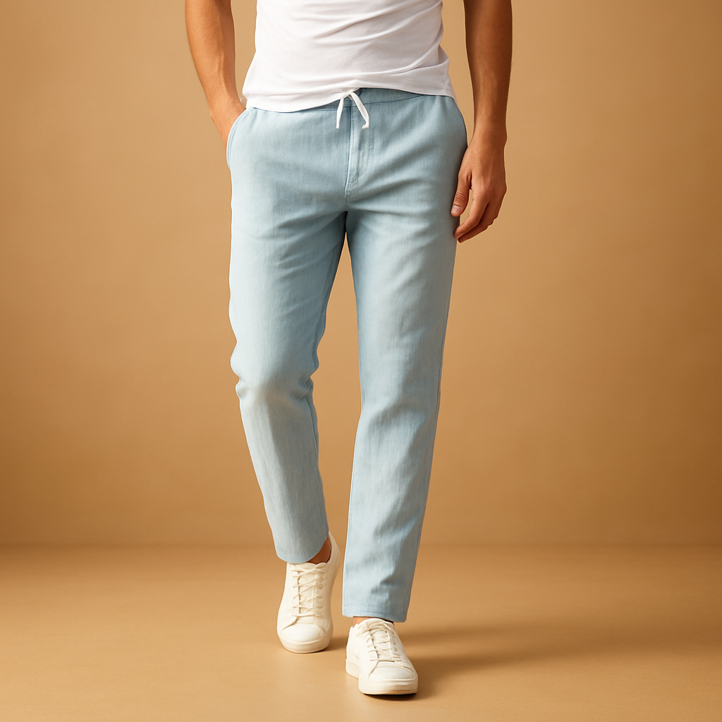 Men’s casual cotton pants with elastic waistband, ideal for relaxing at home, casual outfits, and comfortable everyday wear.
